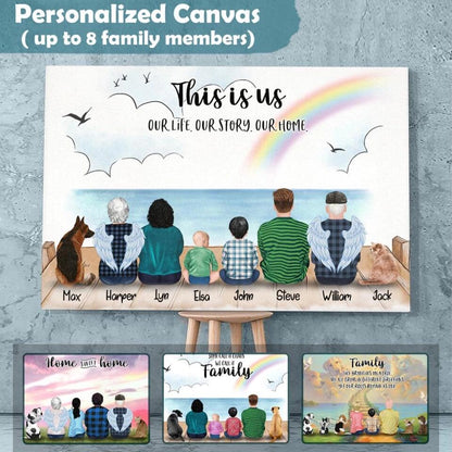 Custom Canvas Prints Poster Printing for Family Pet Lovers, Unique Gift With Personalized Dogs Cats & Name - Family with Pets