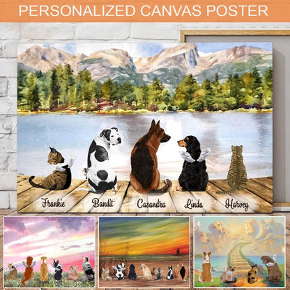 Custom Canvas Prints Poster Printing for Family Pet Lovers, Unique Gift With Personalized Dogs Cats & Name - Family with Pets