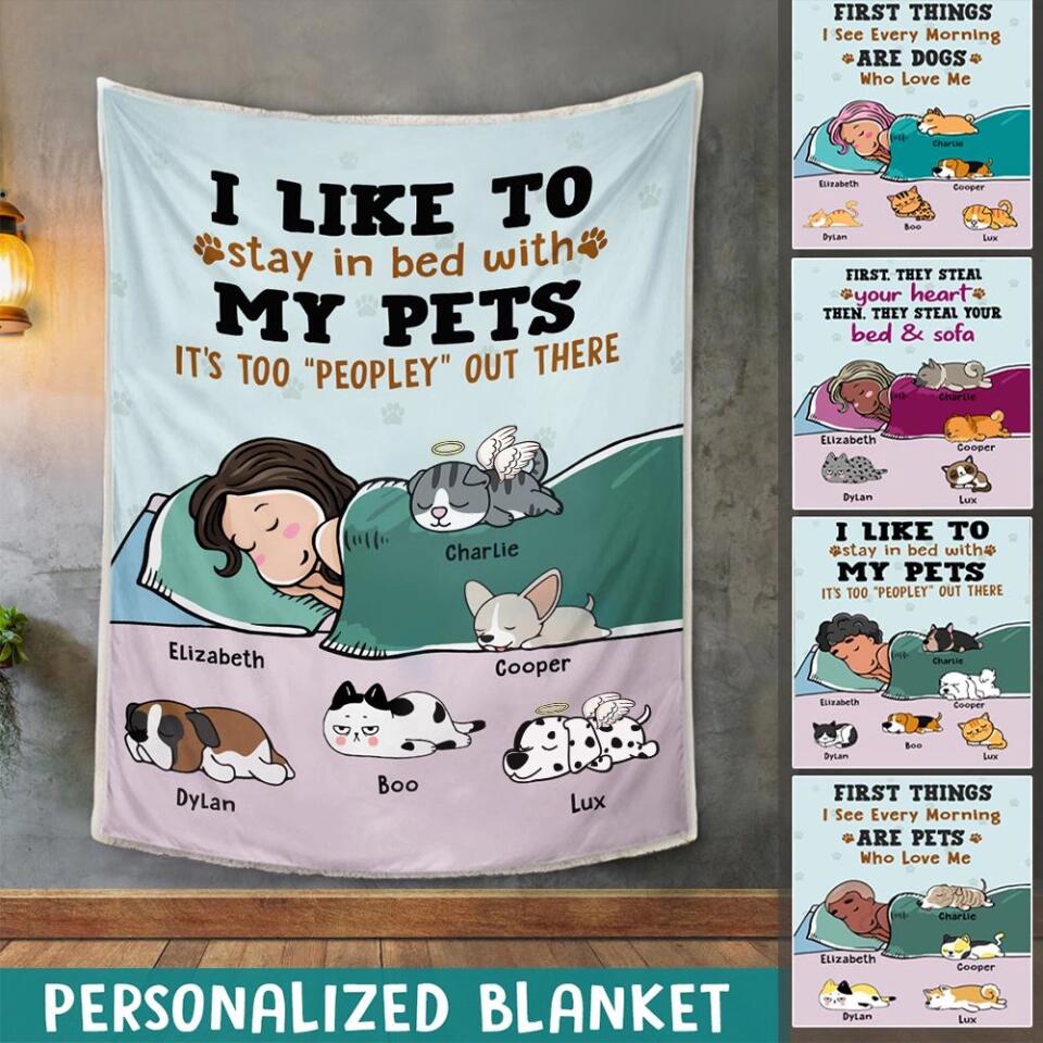 Personalized Blanket For Dog Cat Lovers, Cute Gift - Dad Mom With Lazy Pets - Choose Up To 6 Pets