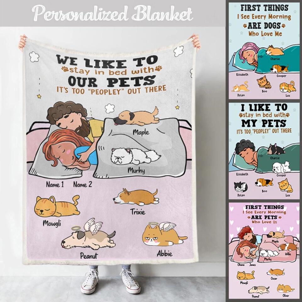 Personalized Pet Blanket for Couples Pet Lovers - Cute Gift - You Me and the Pets - Up to 9 Dogs Cats