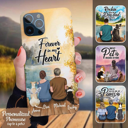 Personalized Phonecase for Couples Dog Cat Lovers Best Gift with custom Names Pets Breed Person - Forever in my Heart