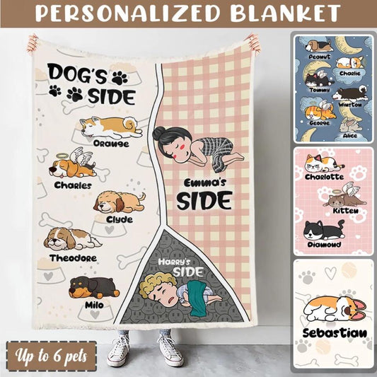 Personalized Dog Cat Blanket - Custom Blanket - Dog Cat Pet's Side - Up To 6 Pets