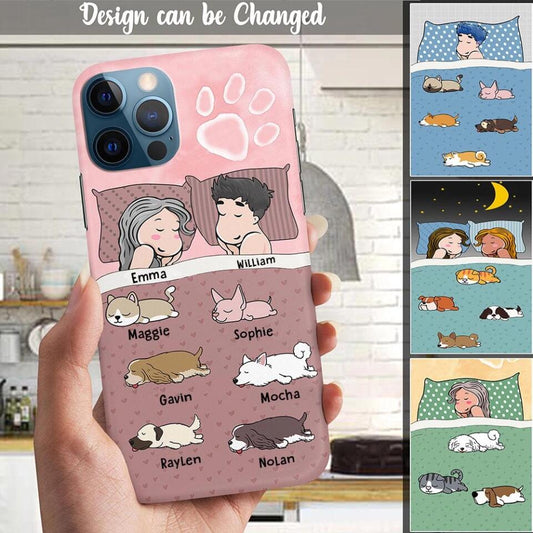 Custom Phone Case for Pet Lovers - Amazing Gift With Personalized Names, Dogs, Cats - Dad & Mom With Up To 6 Lazy Pets