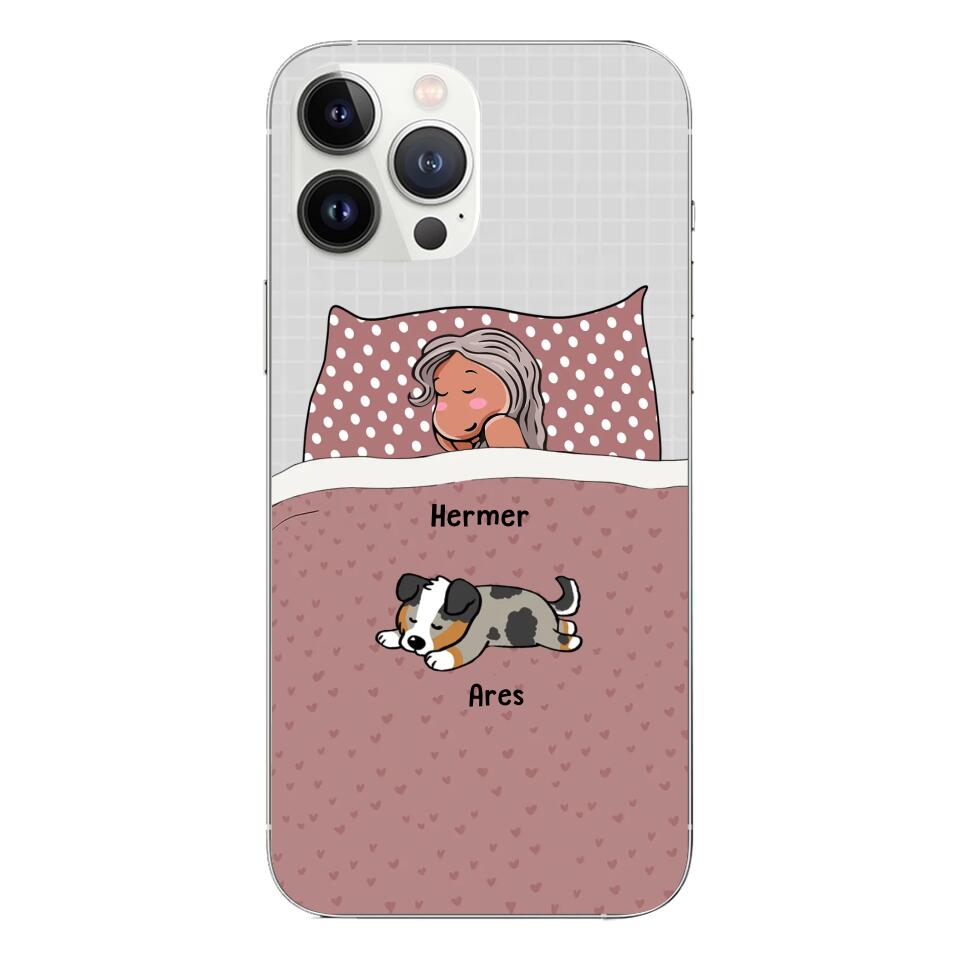 Custom Phone Case For Pet Lovers - Unique Gift With Personalized Pets - Person Sleeps With Lazy Pets