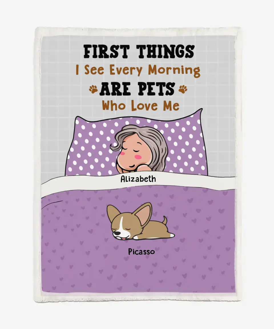 Personalized Blanket For Dog Cat Lovers - Dad Mom With Lazy Pets - I don't need an alarm clock - Choose up to 7 Pets