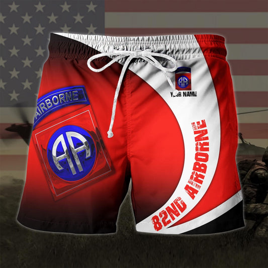 82nd Airborne Military Custom Name Hawaiian Short, US Military Aloha, Short Military, Short Beach, Us Military Shorts