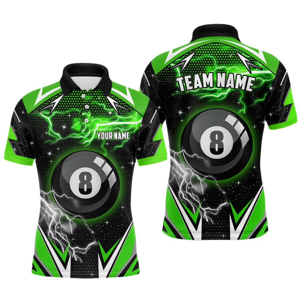 8 Ball Pool Billiard Custom Green Billiard Polo Shirts Team League Billiard Shirts, Billiard Team Polo Shirts