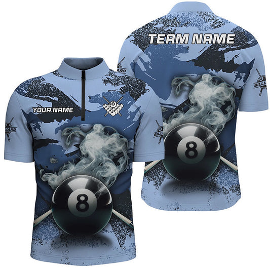 8 Ball Pool & Cue Smoke Custom Blue Camo Jersey Shirts, Billiard Snooker Outfits, Billiard Team Jersey Shirt