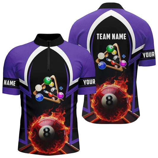 8 Ball Pool Fire 3D Personalized Purple Billiard Jerseys Jerseys Shirts For Men, Billiard Team Jersey Shirt