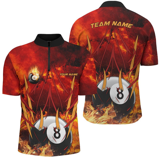 8 Ball Pool In Fire Custom 3D Billiard Jersey Shirt Best Pool Team Jerseys Shirts, Billiard Team Jersey Shirt