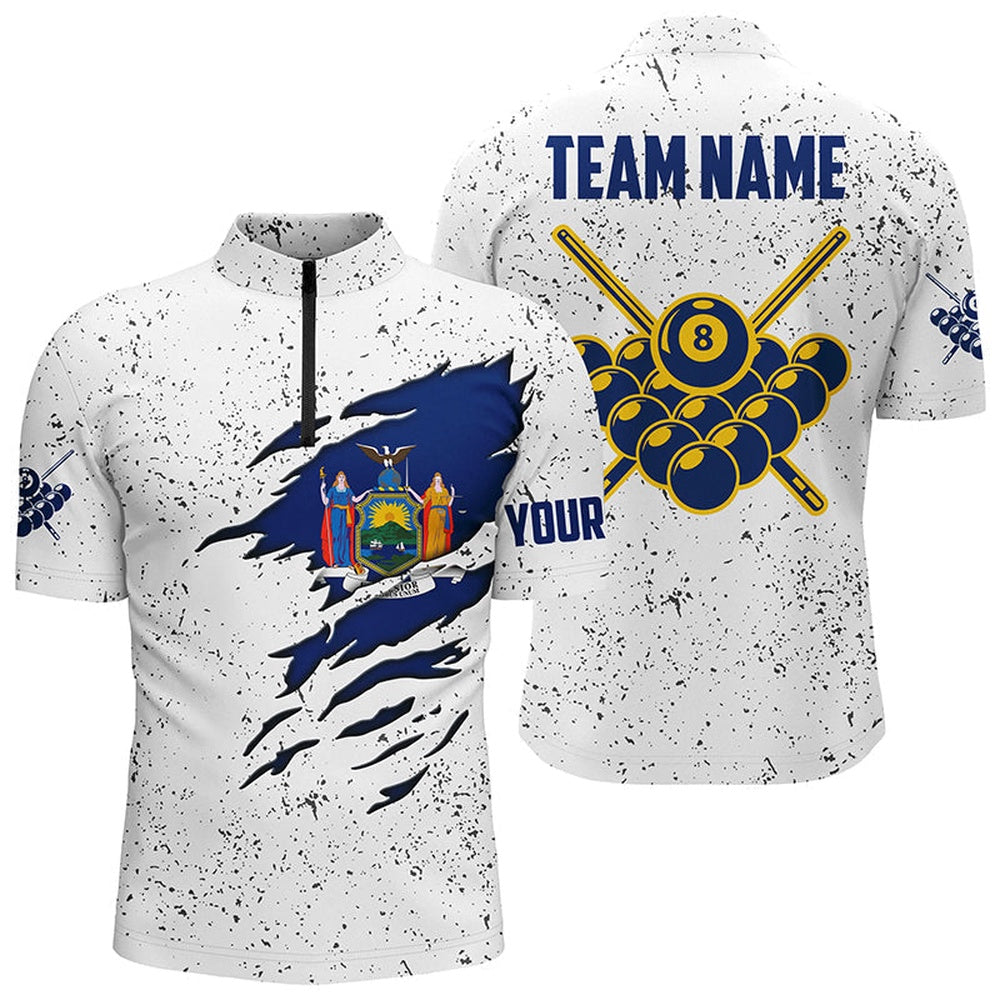 8 Ball Pool New York Flag Customized Billiard Jersey Shirts 8 Ball Pool Shirts, Billiard Team Jersey Shirt