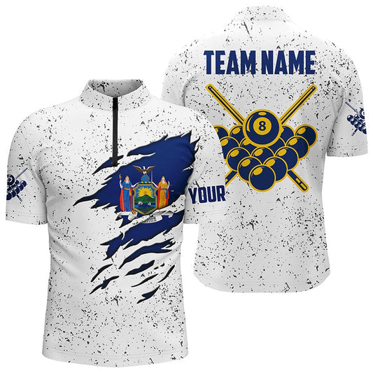 8 Ball Pool New York Flag Customized Billiard Jersey Shirts 8 Ball Pool Shirts, Billiard Team Jersey Shirt
