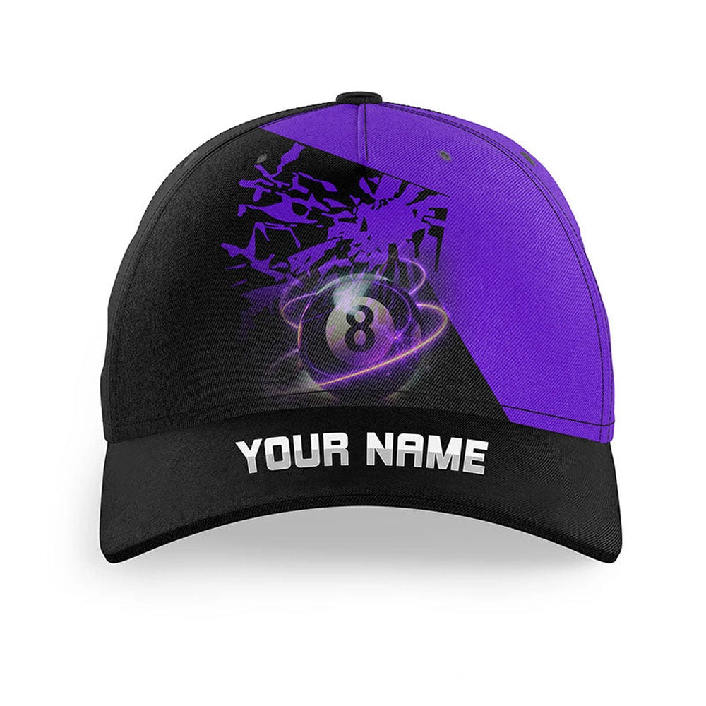 8 Ball Pool Purple Billiard Hats, 3D Printed Billiard Baseball Cap For Pool Player, Personalized Billiard Team Cap Hats