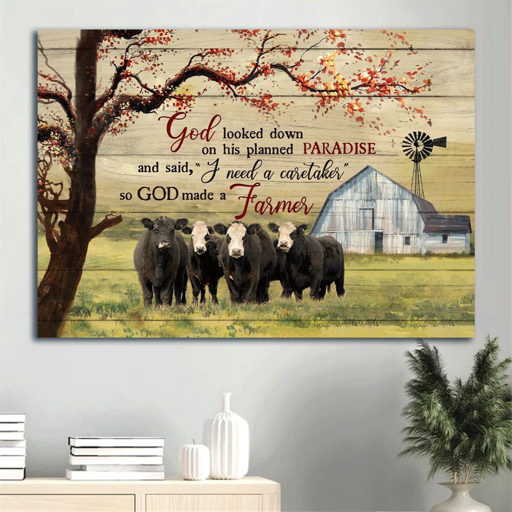 Aberdeen Angus Canvas, Tranquil Farm, Under The Tree, Spring Grass Field Landscape Canvas