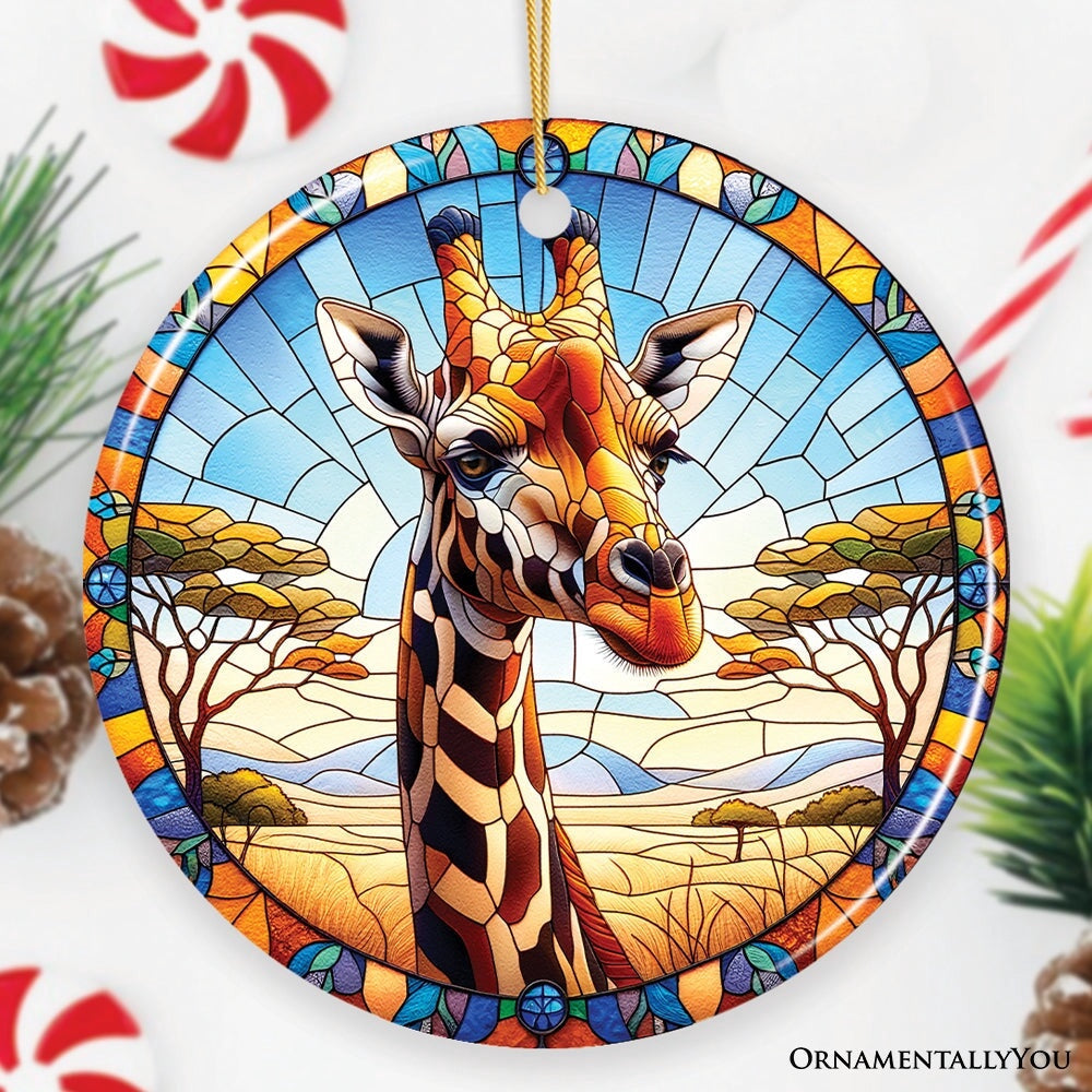 African Giraffe Stained Glass Style Ceramic Ornament, Safari Animals Christmas, Christmas Ornament