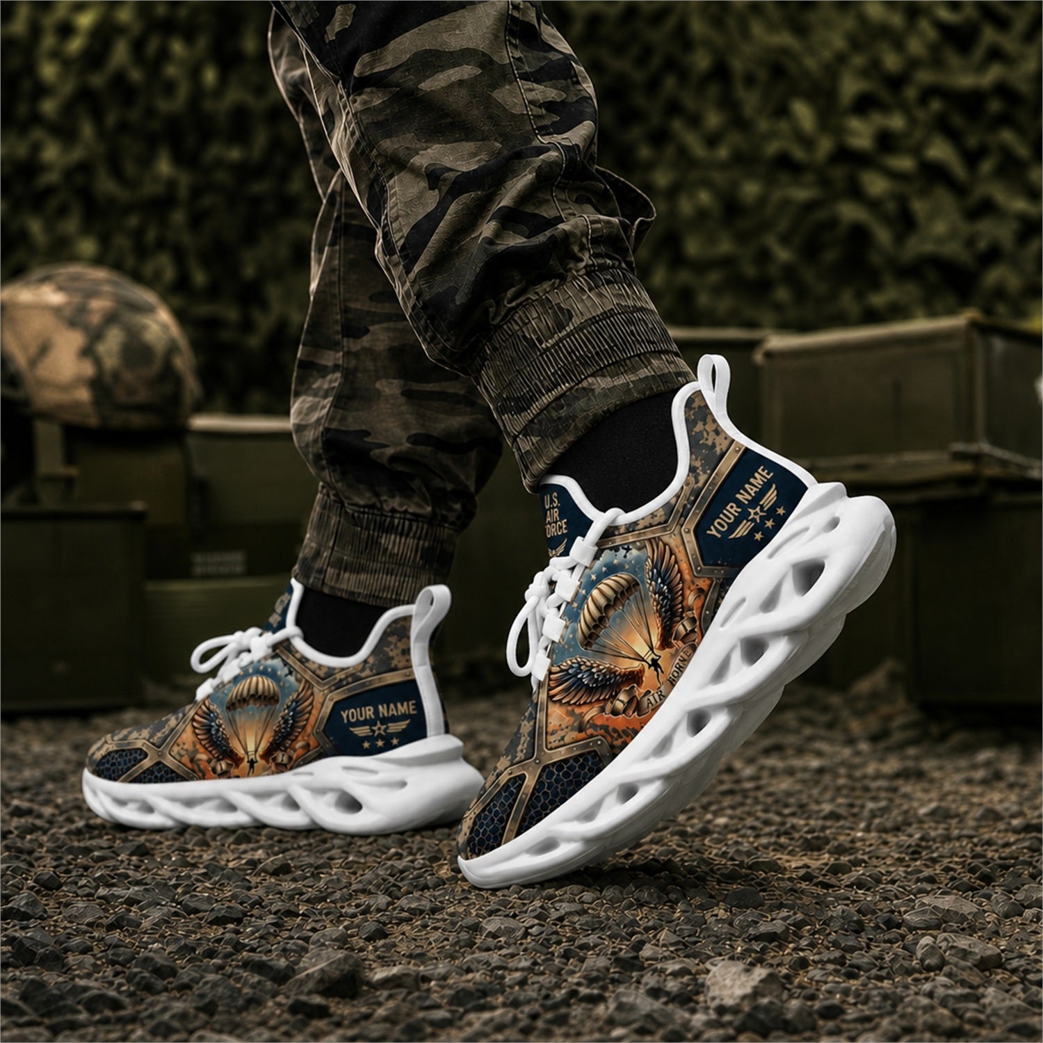 Custom Name Airborne Paratrooper Veteran Max Soul Shoes, Veteran Sneaker