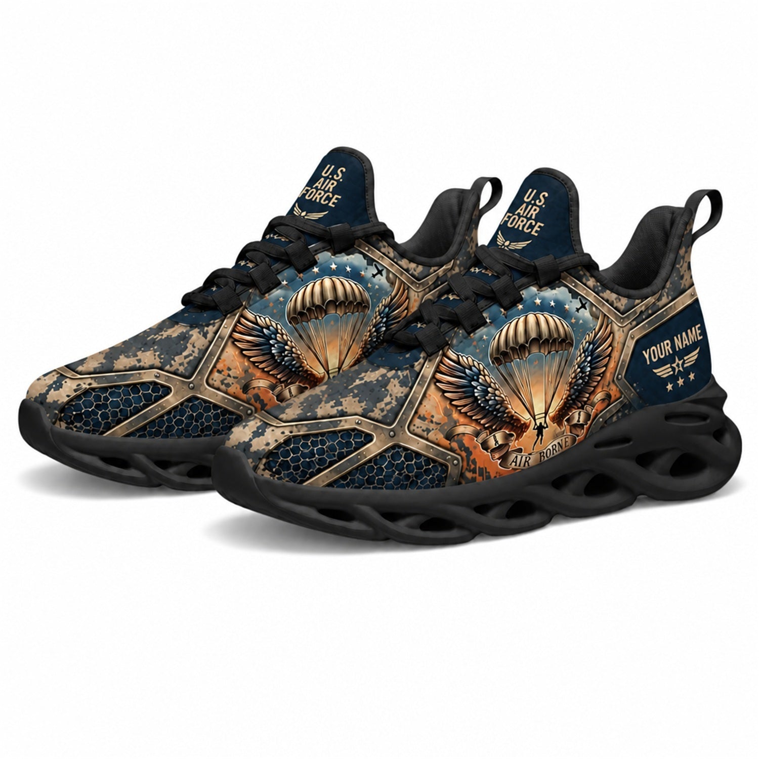 Custom Name Airborne Paratrooper Veteran Max Soul Shoes, Veteran Sneaker