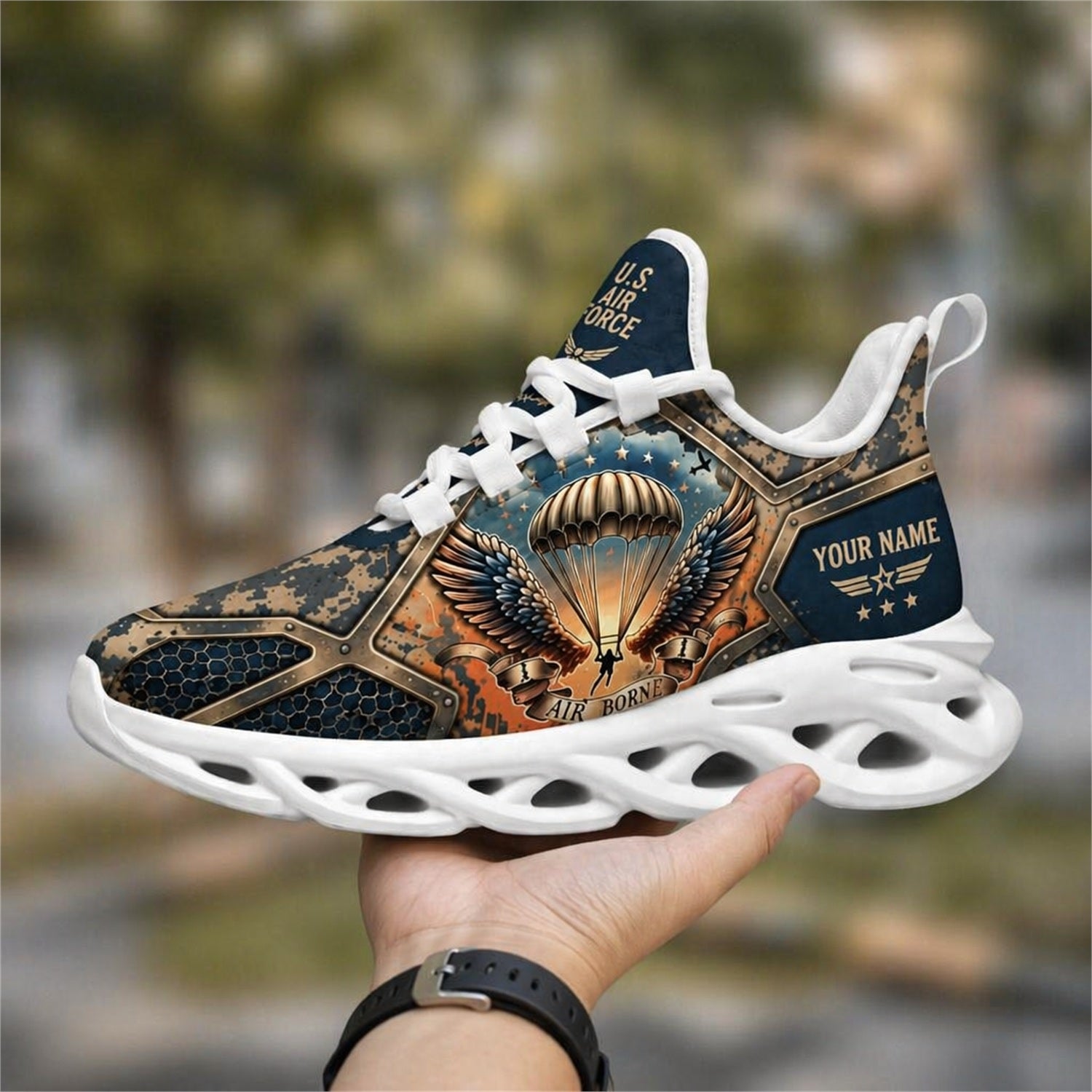 Custom Name Airborne Paratrooper Veteran Max Soul Shoes, Veteran Sneaker
