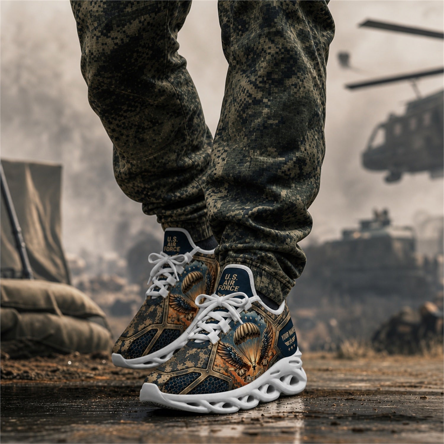 Custom Name Airborne Paratrooper Veteran Max Soul Shoes, Veteran Sneaker
