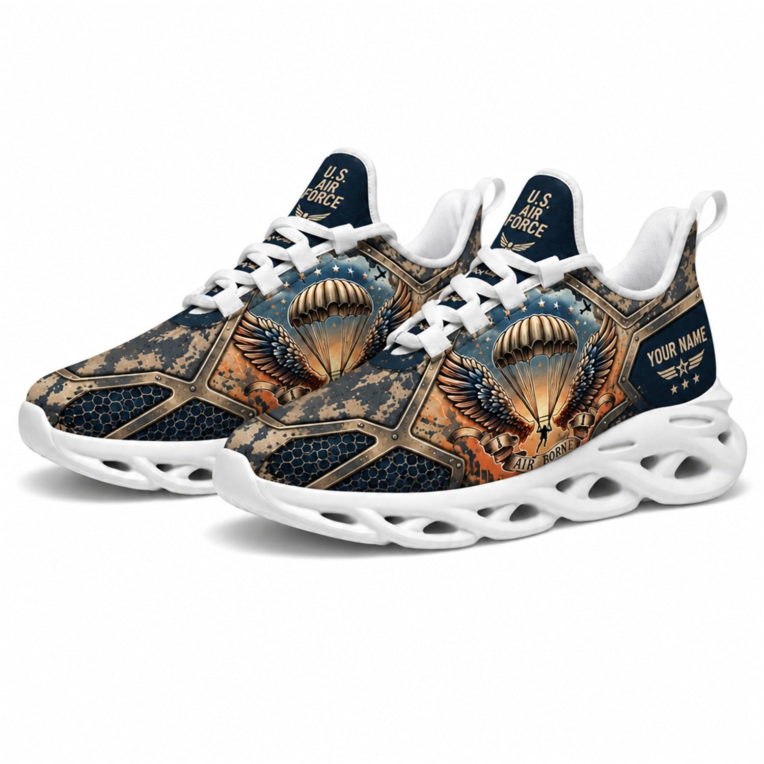 Custom Name Airborne Paratrooper Veteran Max Soul Shoes, Veteran Sneaker