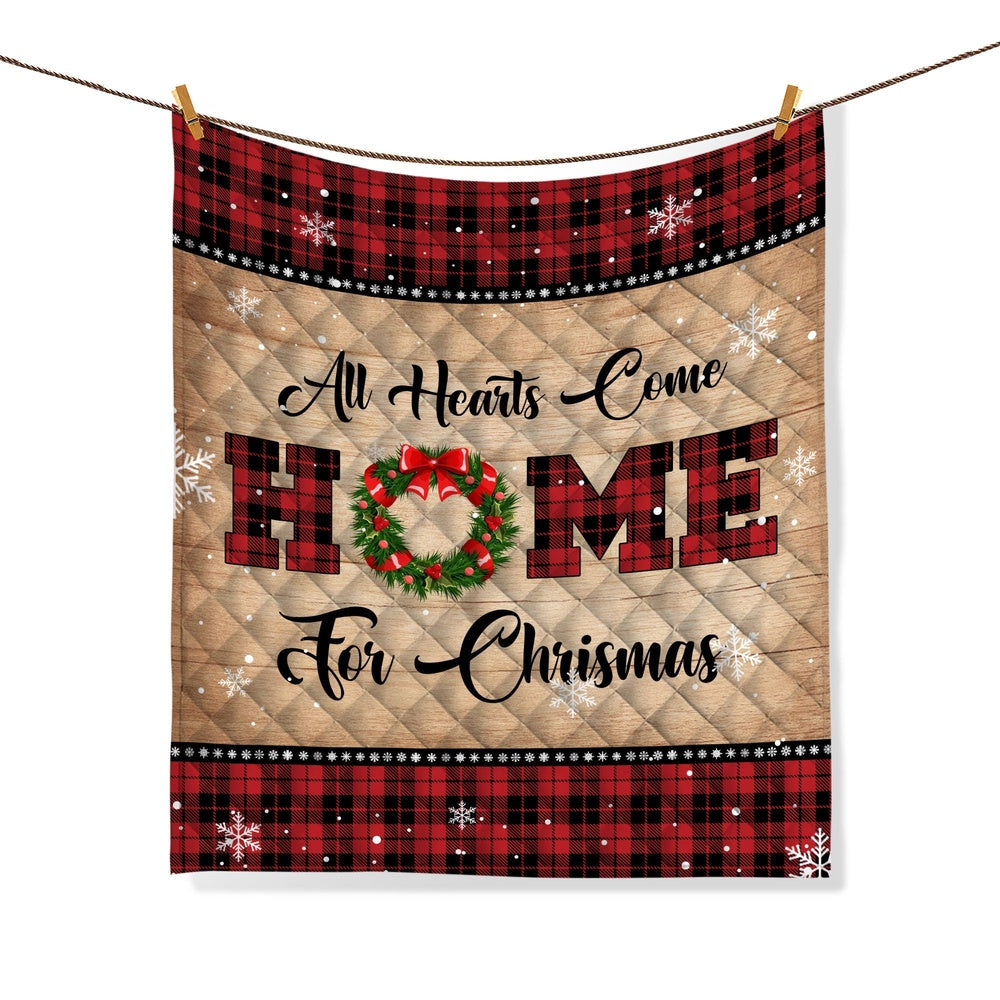 All Hearts Come Home For Christmas Bedding Set & Pillowcases, Red Truck Quilt Bedding Set, Christmas Beddings, Xmas Bedding Sets