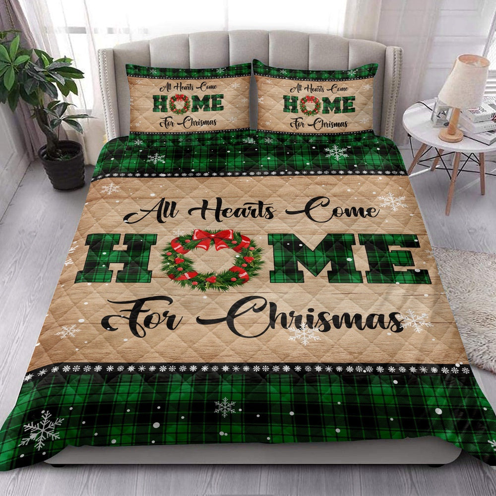All Hearts Come Homemas Snowflake Green Buffalo Plaid Bedding Set, Christmas Beddings, Xmas Bedding Sets