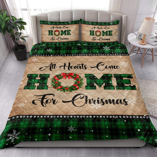 All Hearts Come Homemas Snowflake Green Buffalo Plaid Bedding Set, Christmas Beddings, Xmas Bedding Sets