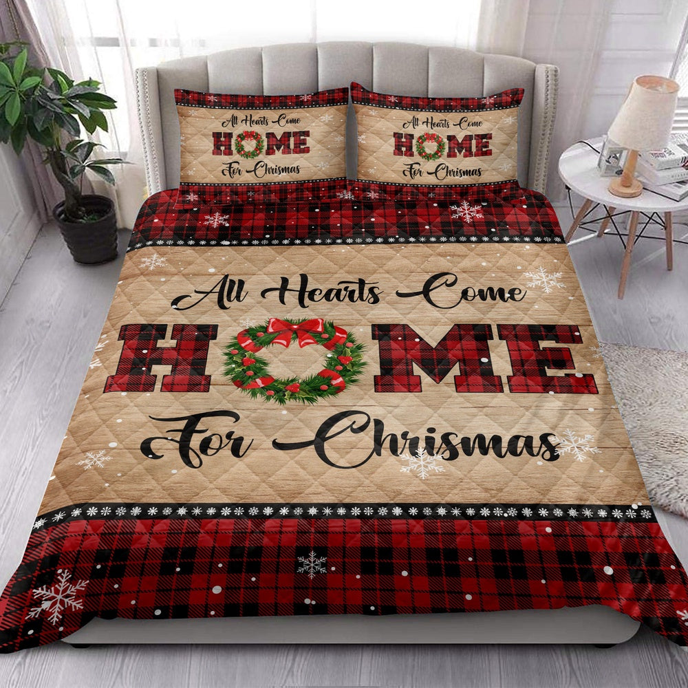 All Hearts Come Homemas Snowflake Red Buffalo Plaid Bedding Set, Christmas Beddings, Xmas Bedding Sets