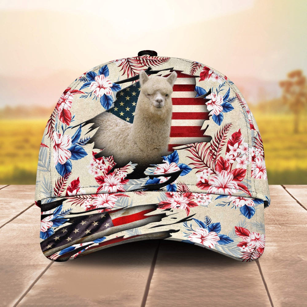 Alpaca American Flag Flowers Pattern Cap, Farmer Cap, Vintage Farmer Hat, Mens Farmer Hats, Cap For Farmers
