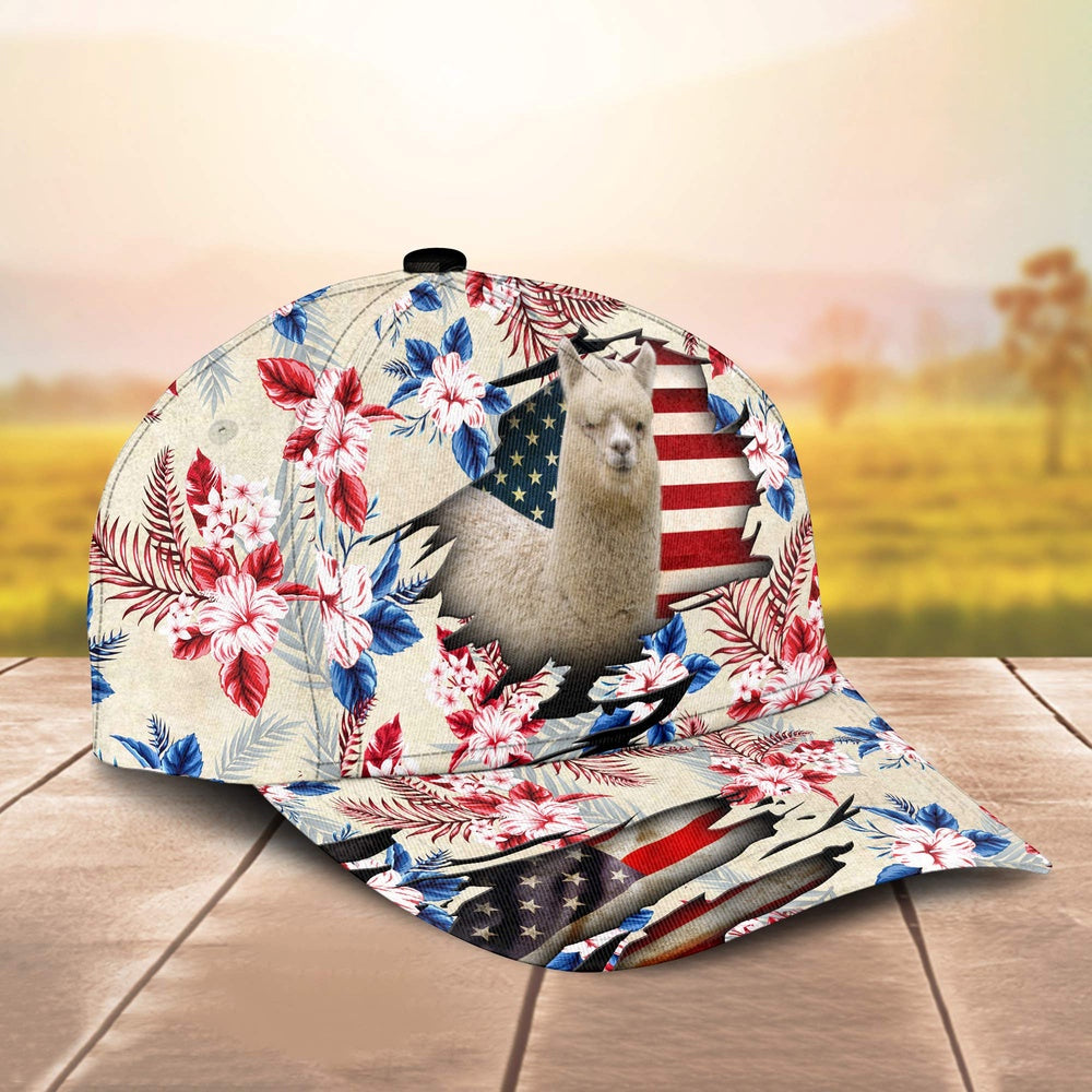 Alpaca American Flag Flowers Pattern Cap, Farmer Cap, Vintage Farmer Hat, Mens Farmer Hats, Cap For Farmers