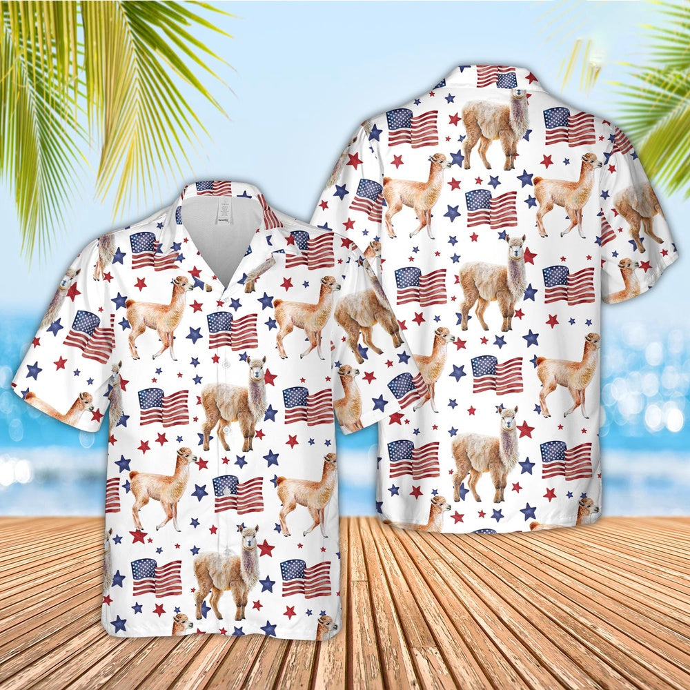 Alpaca American Flag Pattern Hawaiian Shirt, Farm Hawaiian Shirt, Farmer Hawaii