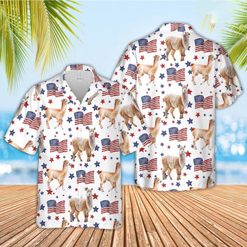 Alpaca American Flag Pattern Hawaiian Shirt, Farm Hawaiian Shirt, Farmer Hawaii