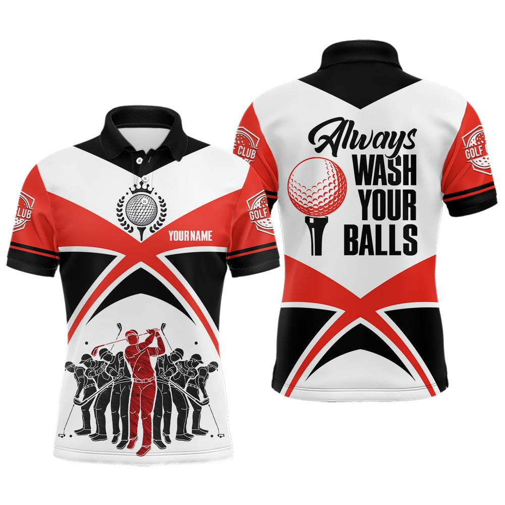 Always Wash Your Balls Golf Polo Shirts Custom Orange Black Golf Shirts, Golf Gifts, Golf Polo Shirts