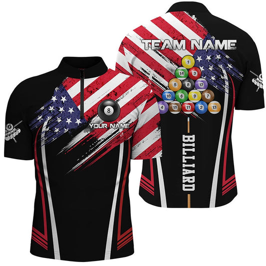 American Billiard Jerseys Jersey Shirts Custom Patriotic Billiard US Flag Shirts, Billiard Team Jersey Shirt