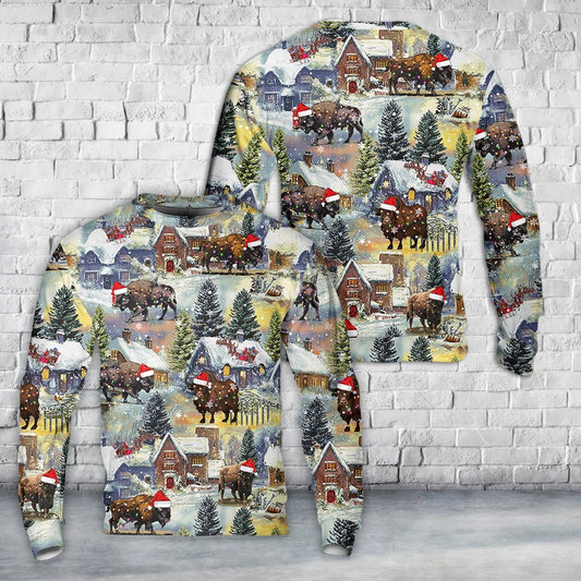 American Bison Buffalo Christmas AOP Sweater, Christmas Ugly Sweater, Sweater Xmas, Ugly Sweater