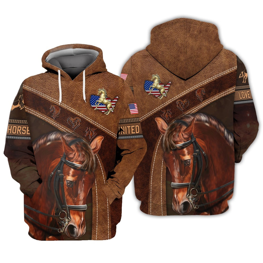 American Brown Horse 2 Leather Pattern Custom Name 3D Shirts, Farmer Hoodie, Custom Farm Shirts, Farmer T Shirt