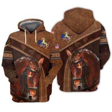 American Brown Horse 2 Leather Pattern Custom Name 3D Shirts, Farmer Hoodie, Custom Farm Shirts, Farmer T Shirt