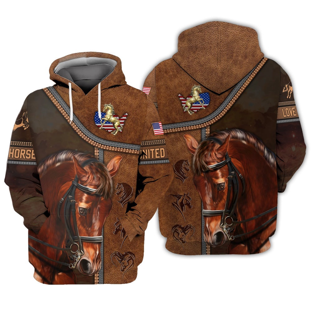 American Brown Horse Leather Pattern Custom Name 3D Shirts, Farmer Hoodie, Custom Farm Shirts, Farmer T Shirt