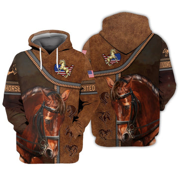 American Brown Horse Leather Pattern Custom Name 3D Shirts, Farmer Hoodie, Custom Farm Shirts, Farmer T Shirt