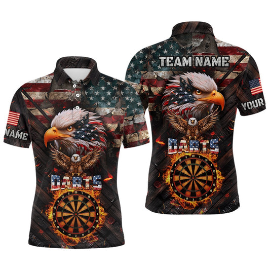 American Flag 3D Dartboard Fire Flame Custom Eagle Darts Shirt For Men, Patriotic Darts Team Polo, Darts Team Polo Shirt