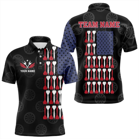 American Flag Black Darts Polo Shirt Custom Men Dart Shirts Patriotic Dart Polo, Darts Team Polo Shirt