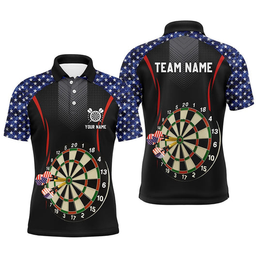 American Flag Darts Men Polo Shirt With Name Patriotic Darts Shirt For Men Dart Polo, Darts Team Polo Shirt