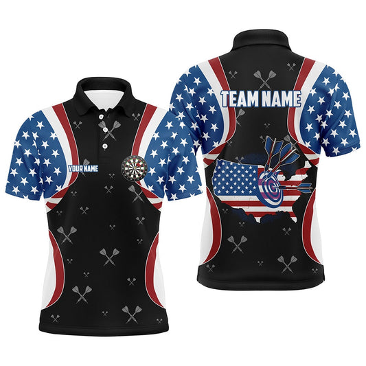American Flag Darts Shirts For Men Custom Patriotic Darts Team Polo, 4Th Of July Darts Gift, Darts Team Polo Shirt