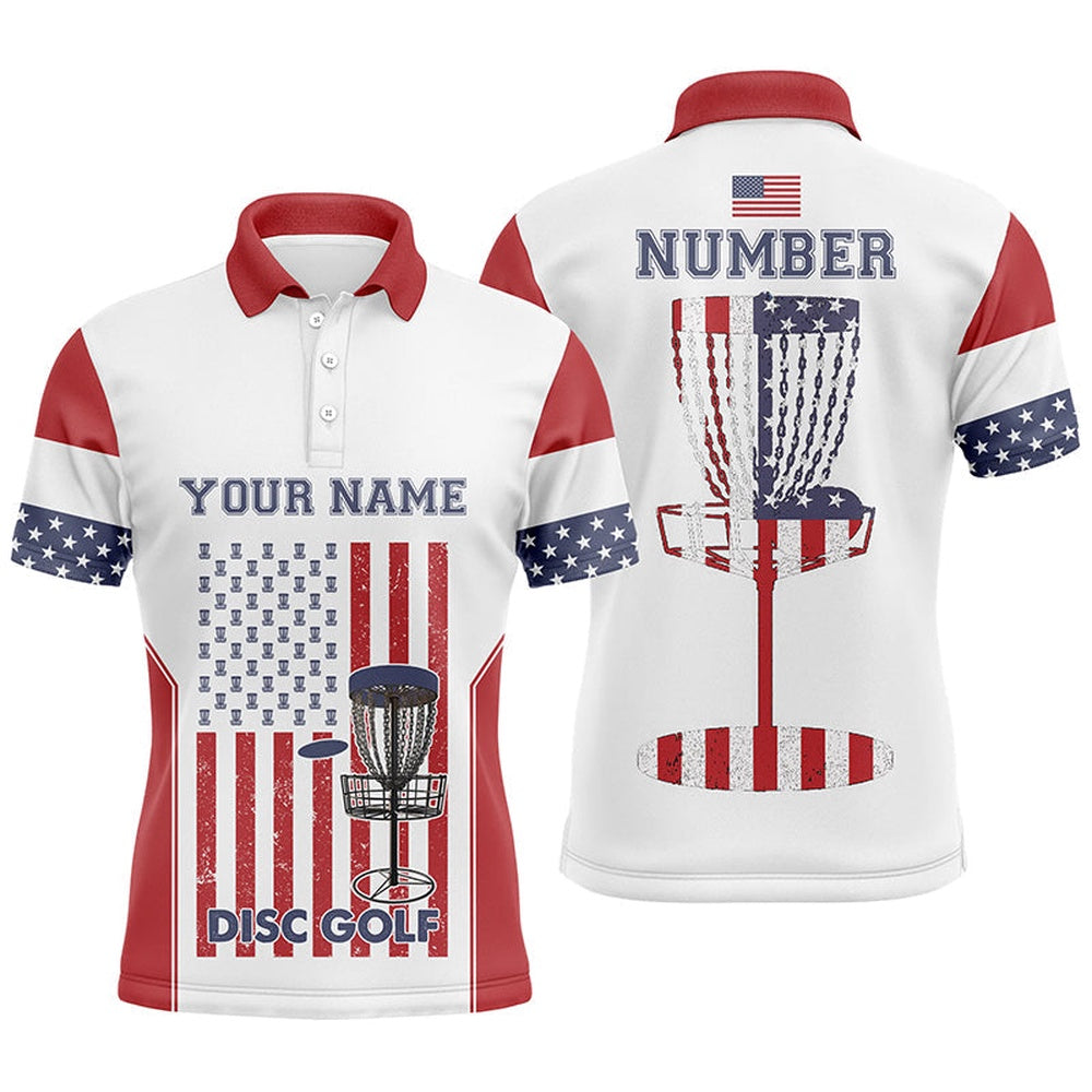 American Flag Disc Golf Mens Polo Shirt Custom Patriotic Golf Shirts Disc Golf Gifts, Golf Polo Shirts
