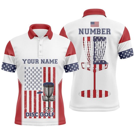 American Flag Disc Golf Mens Polo Shirt Custom Patriotic Golf Shirts Disc Golf Gifts, Golf Polo Shirts