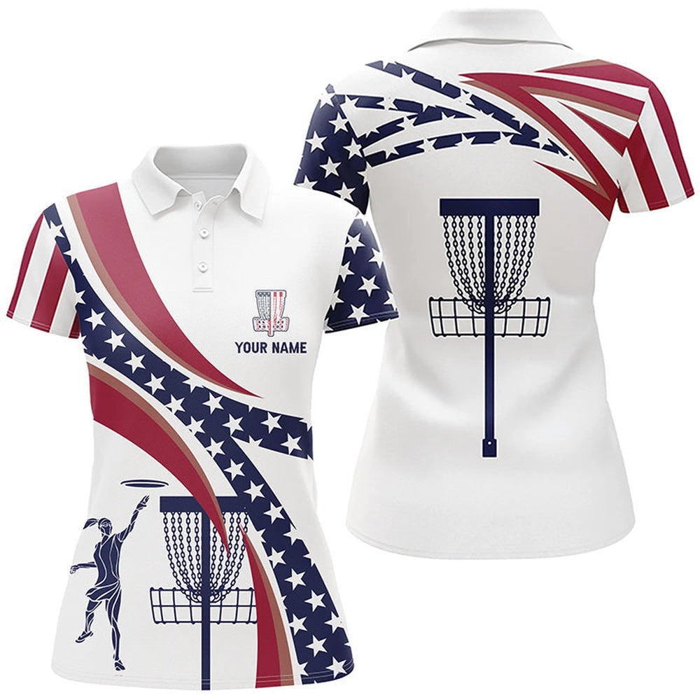 American Flag Disc Golf Polo Shirts Custom Name Patriotic Golf Shirts For Women, Golf Gifts, Golf Polo Shirts