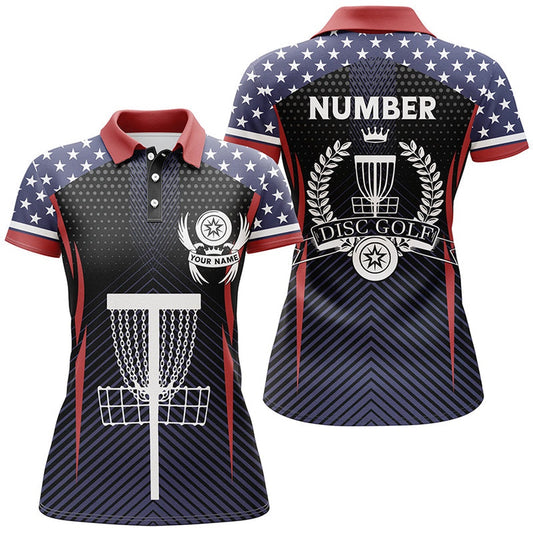 American Flag Disc Golf Polo Shirts Customized Patriotic Golf Shirts For Women, Golf Gifts, Golf Polo Shirts