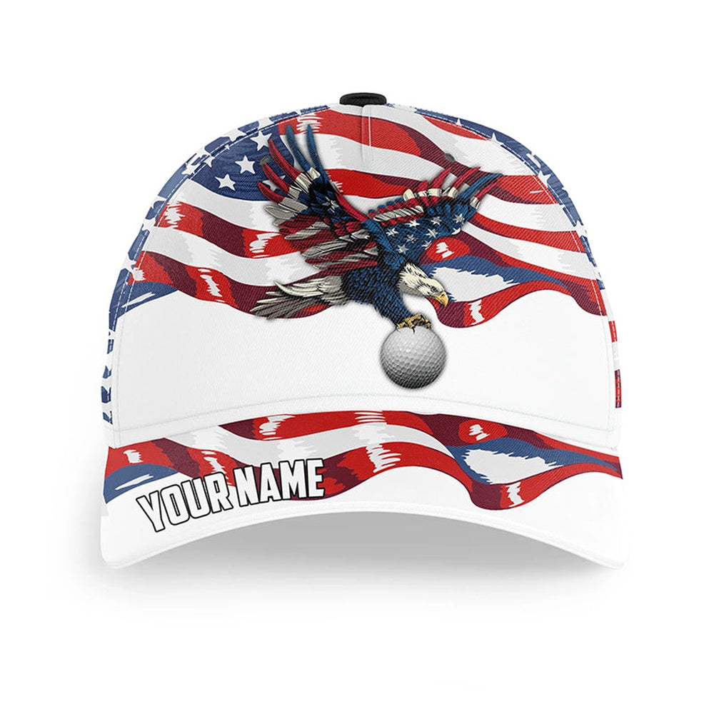 American Flag Eagle Golf Ball White Golfer Hat Custom Patriotic Golf Hats, Gifts For Golfers, Golf Baseball Cap