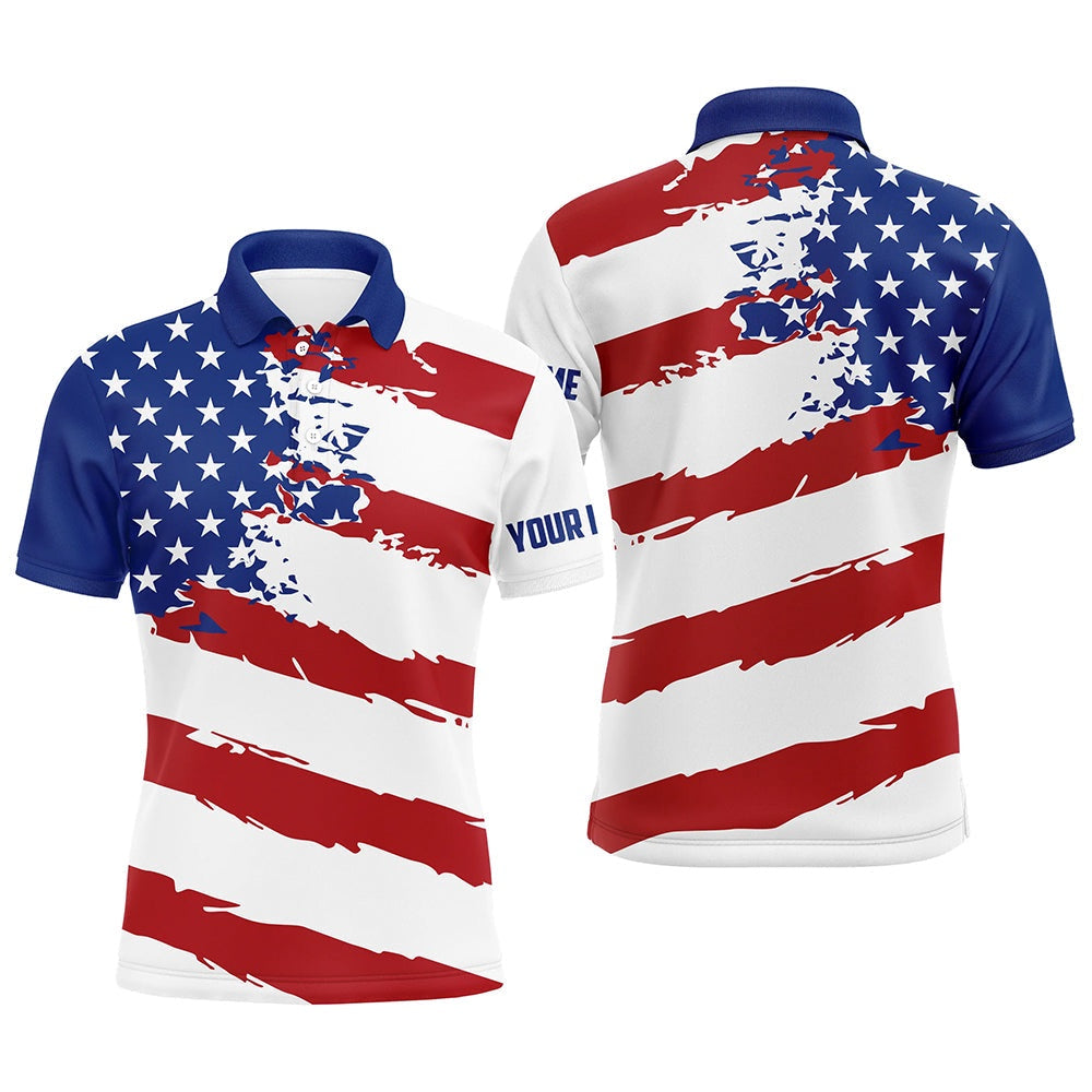American Flag Golf Clubs Patriotic Custom Name Mens Golf Polo Shirts Team Golf Shirts, Golf Polo Shirts