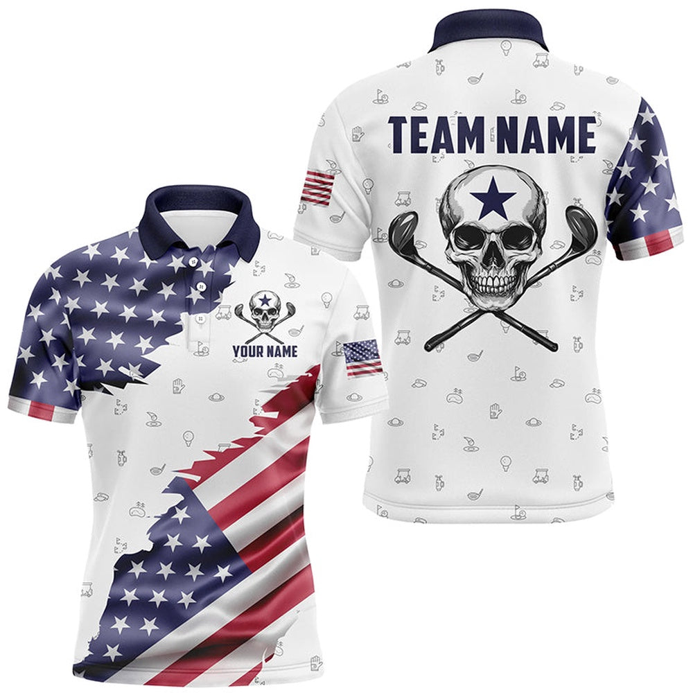 American Flag Golf Clubs Skull Golf Camo Men Golf Polo Shirts Custom Patriotic Golf Team Jerseys, Golf Polo Shirts